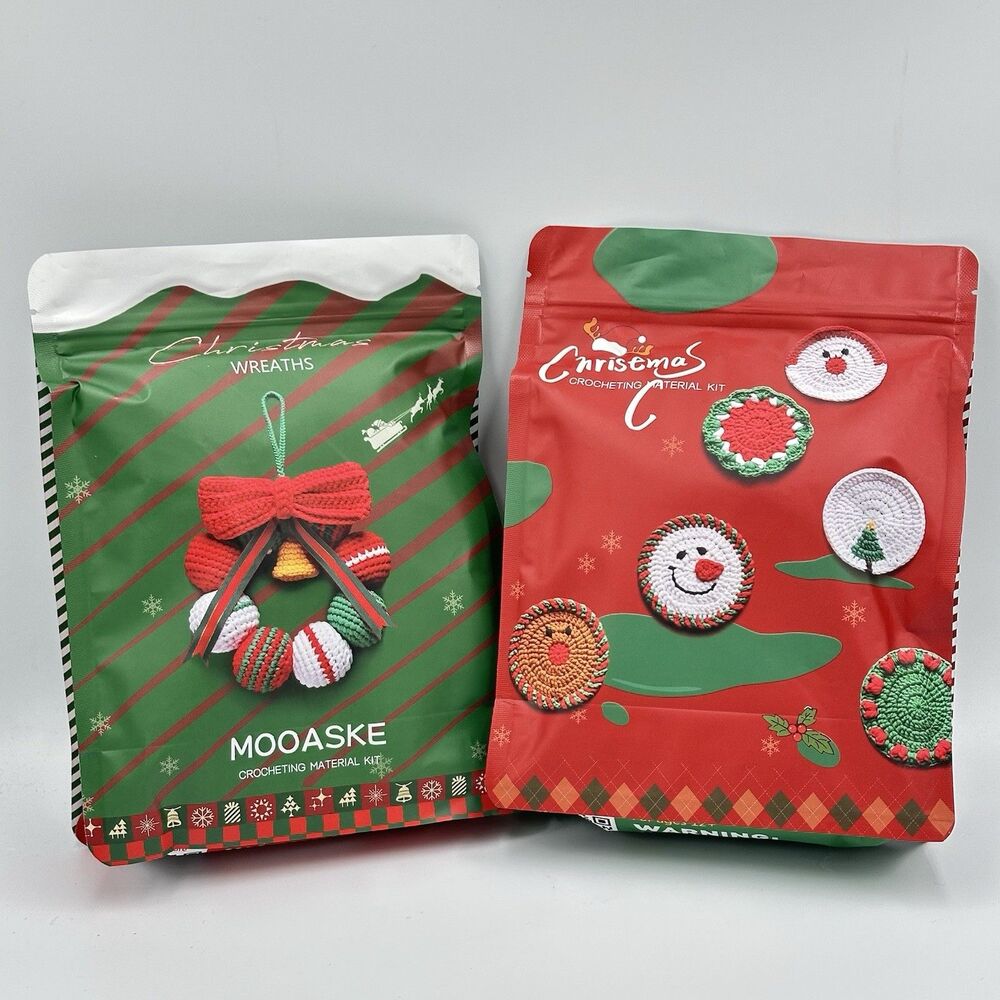 Lot of 2 Mooaske Crochet Kits Holiday Small Wreath & Coasters Christmas NEW